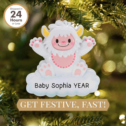 Adorno navideño de yeti de niña rosa