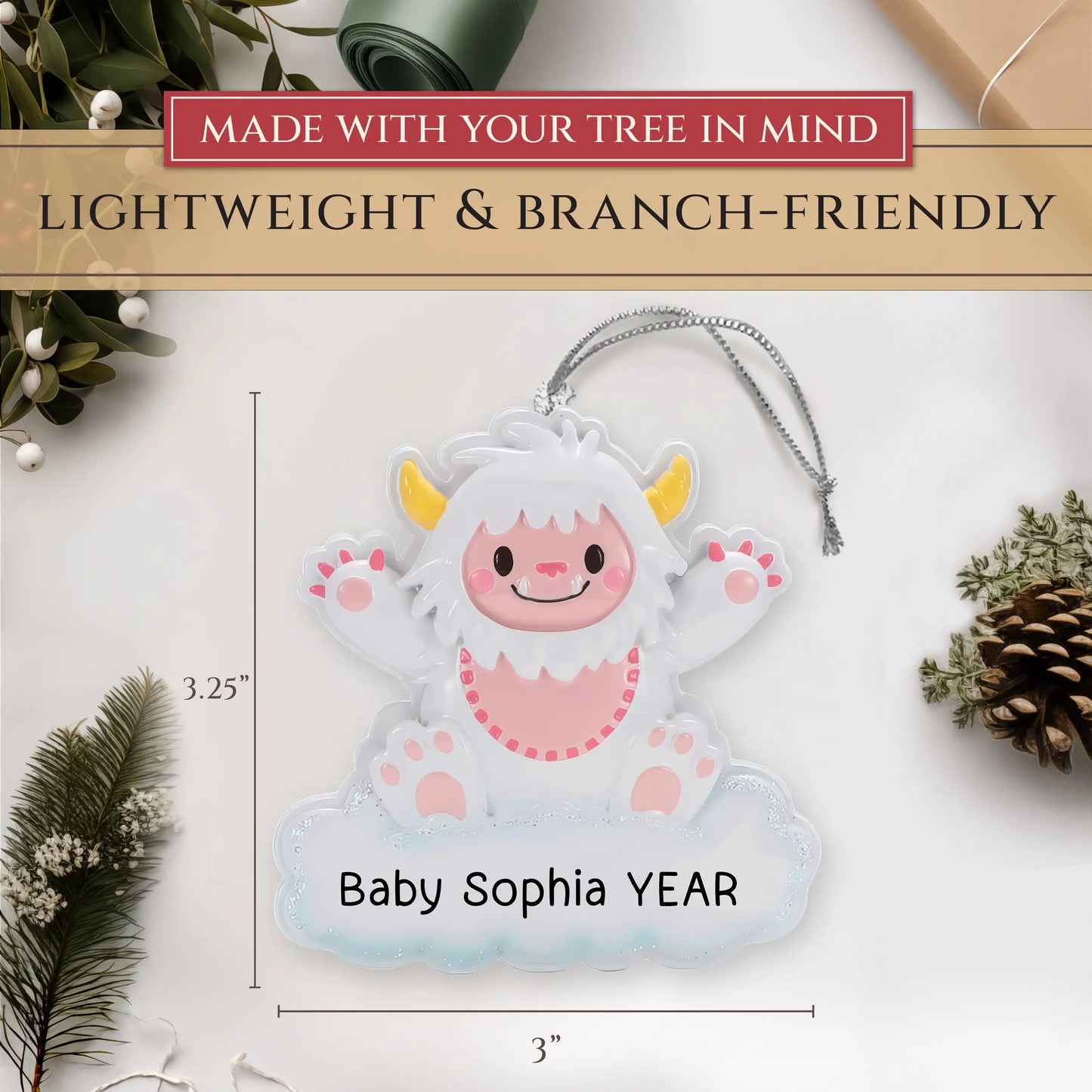 Pink Baby Girl Yeti Christmas Ornament