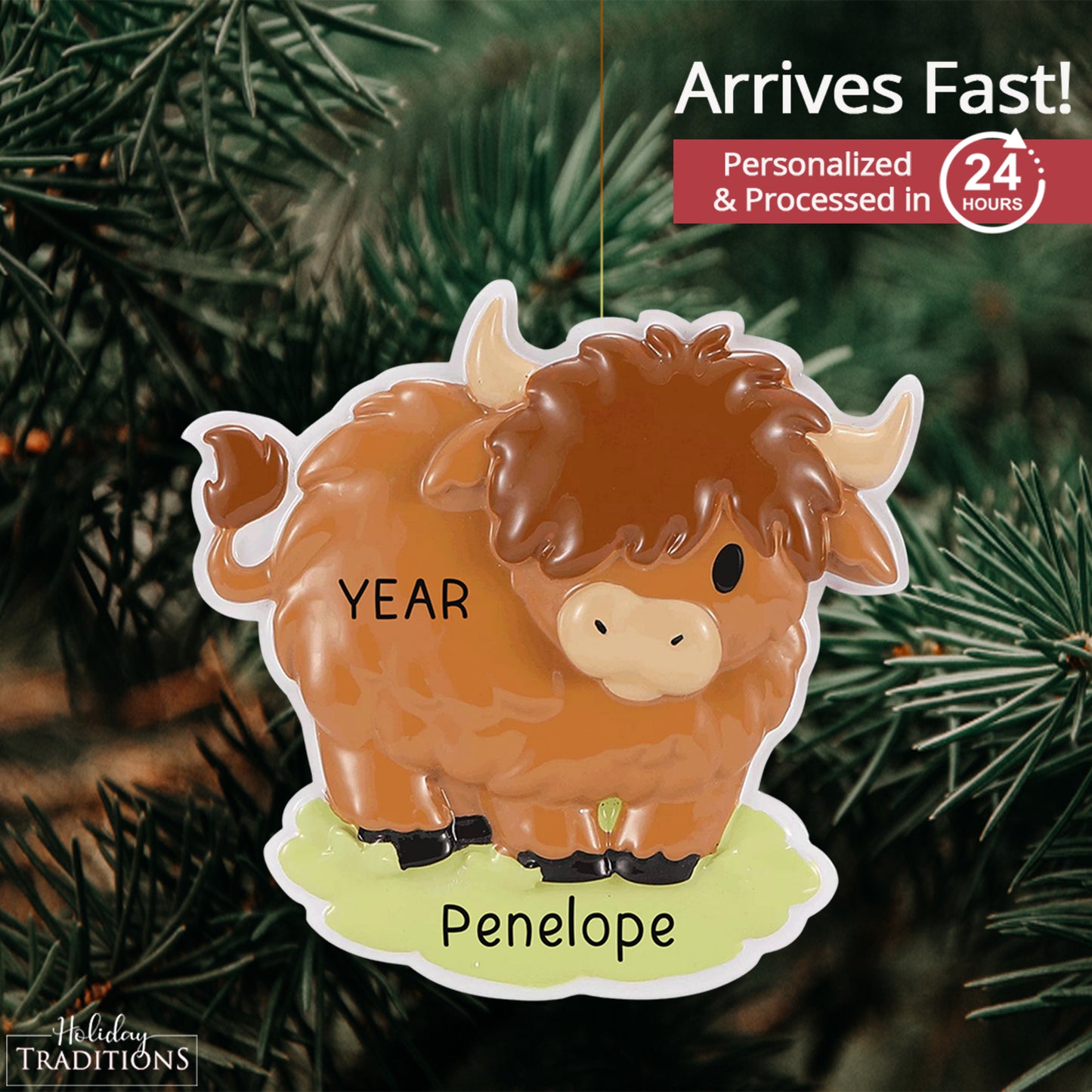 Highland Cow Christmas Ornament