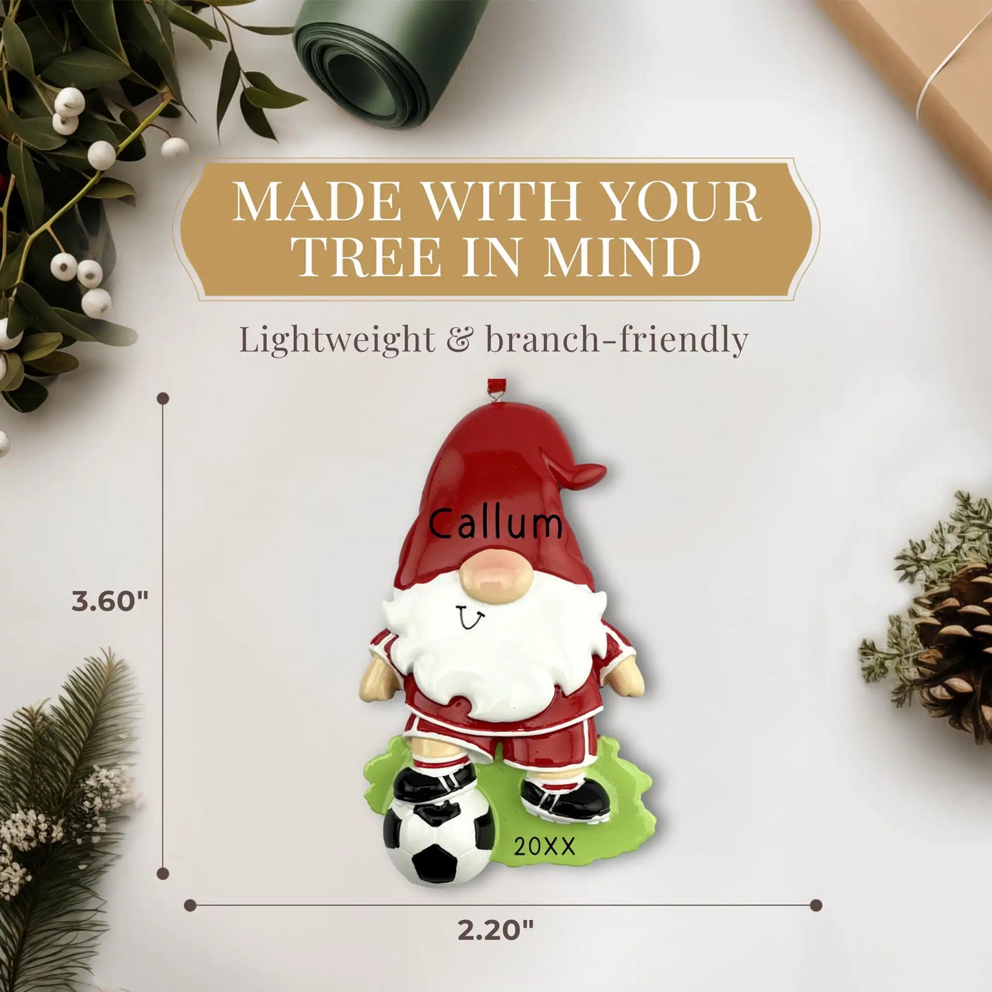 Adorno personalizado de gnomo jugador de fútbol