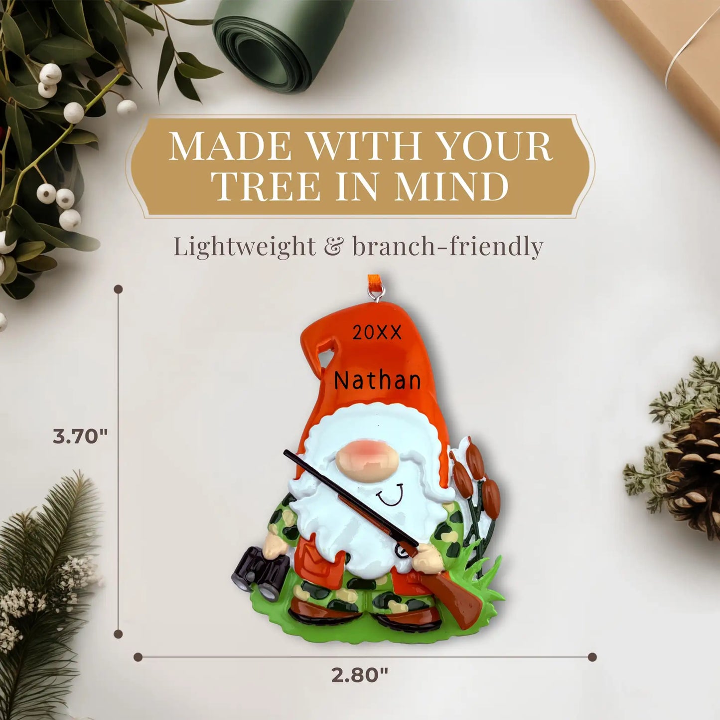 Hunting Gnome Personalized Ornament