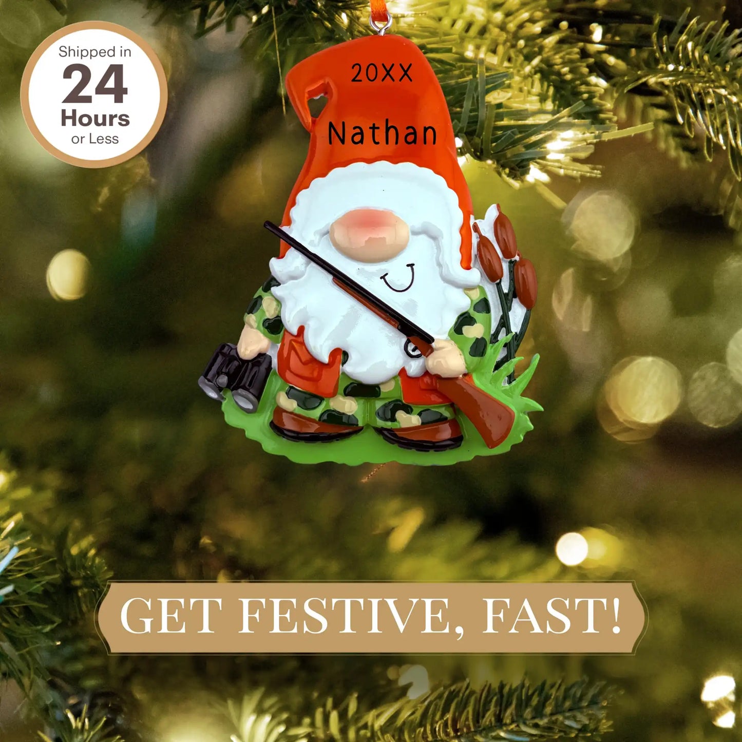 Hunting Gnome Personalized Ornament
