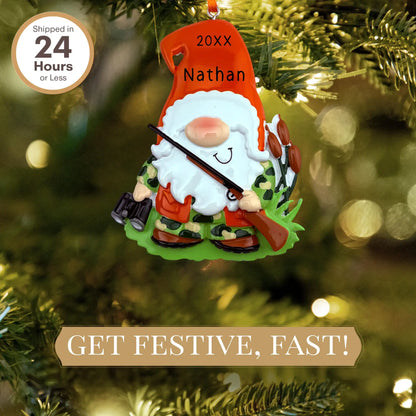 Hunting Gnome Personalized Ornament