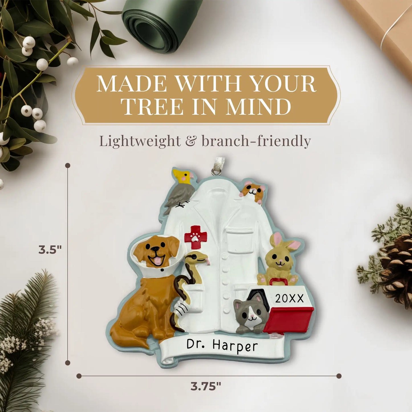 Adorno personalizado de veterinario con animales 