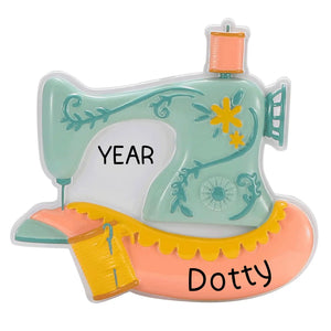 Personalized vintage sewing machine Christmas ornament laser engraved with a name and year