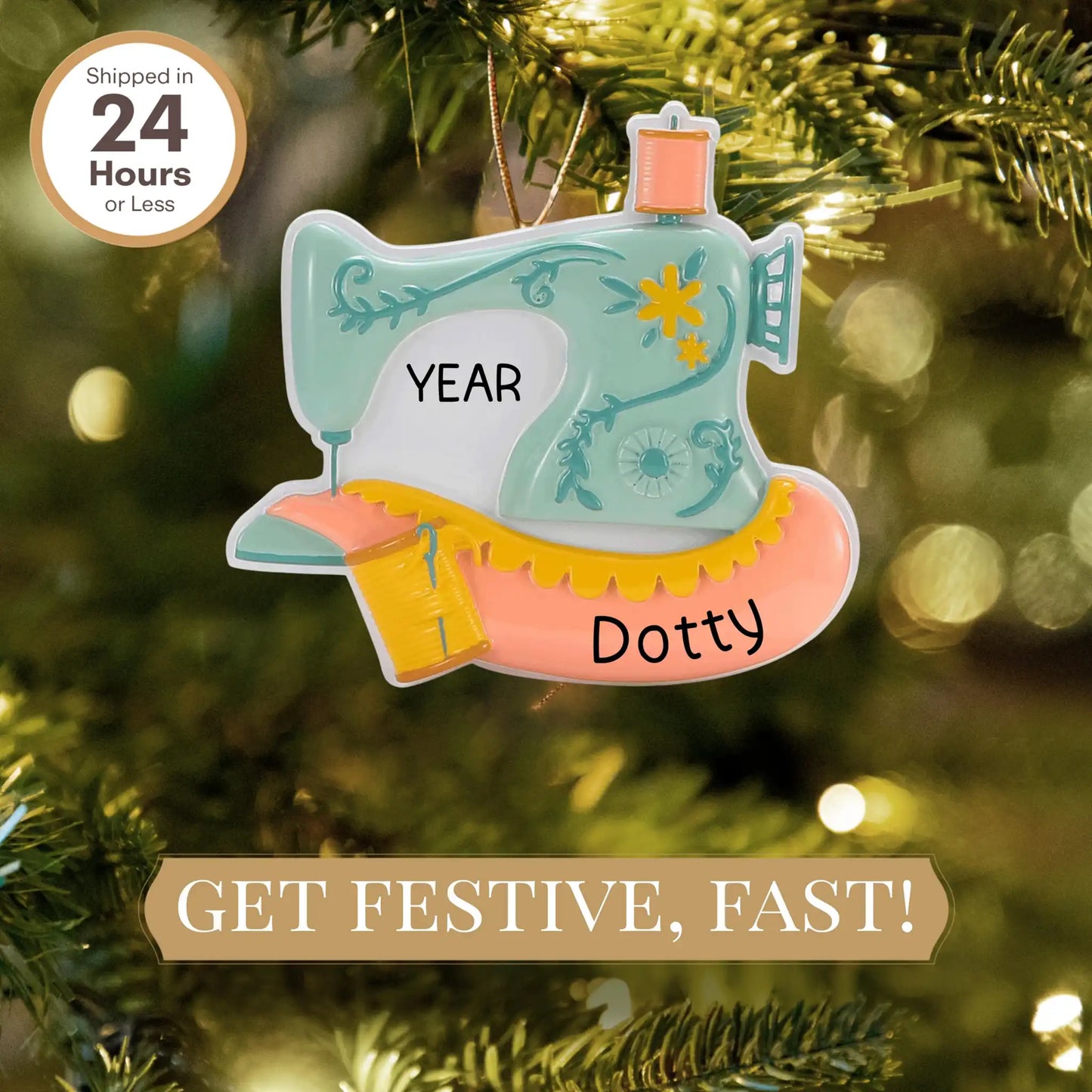 Adorno navideño de máquina de coser vintage