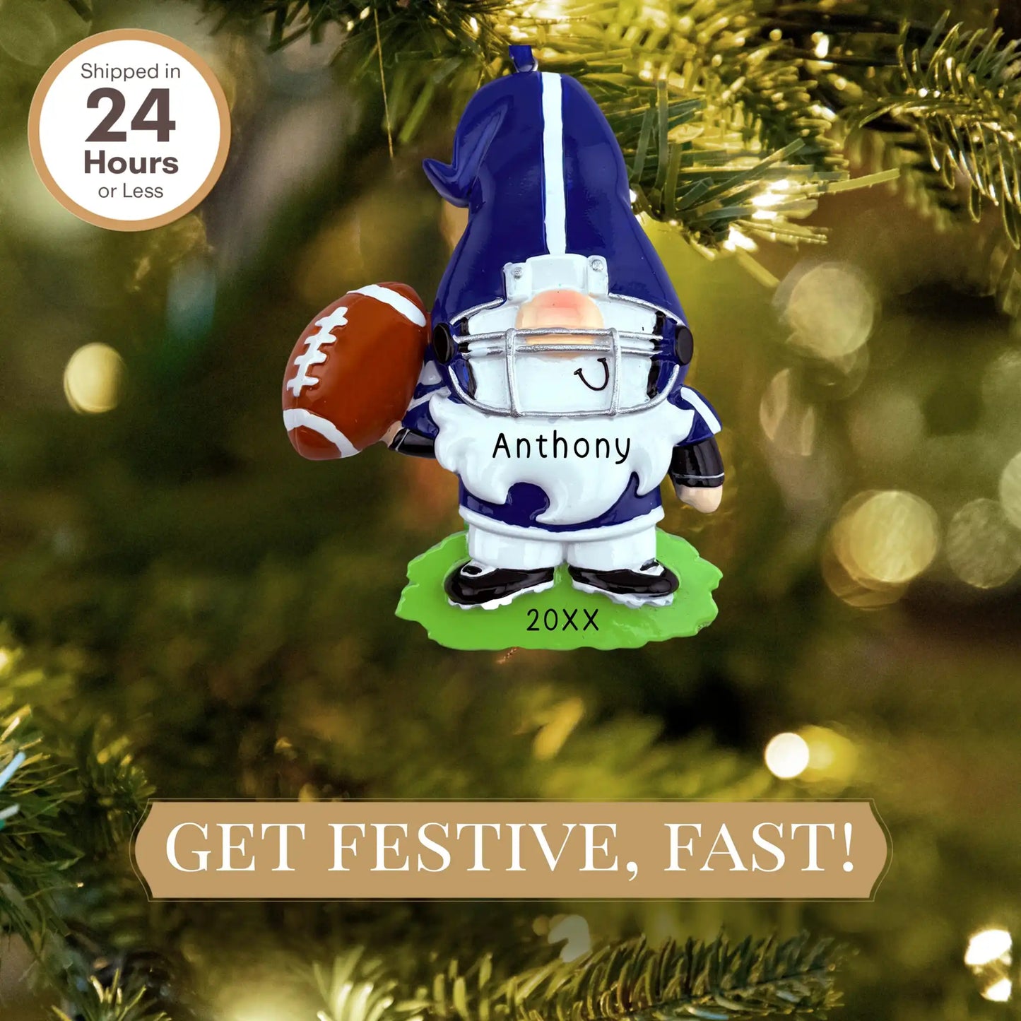 Adorno personalizado de gnomo de jugador de fútbol