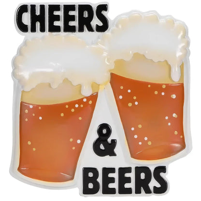 Two beer mugs with foam and 'Cheers & Beers' text on a white background