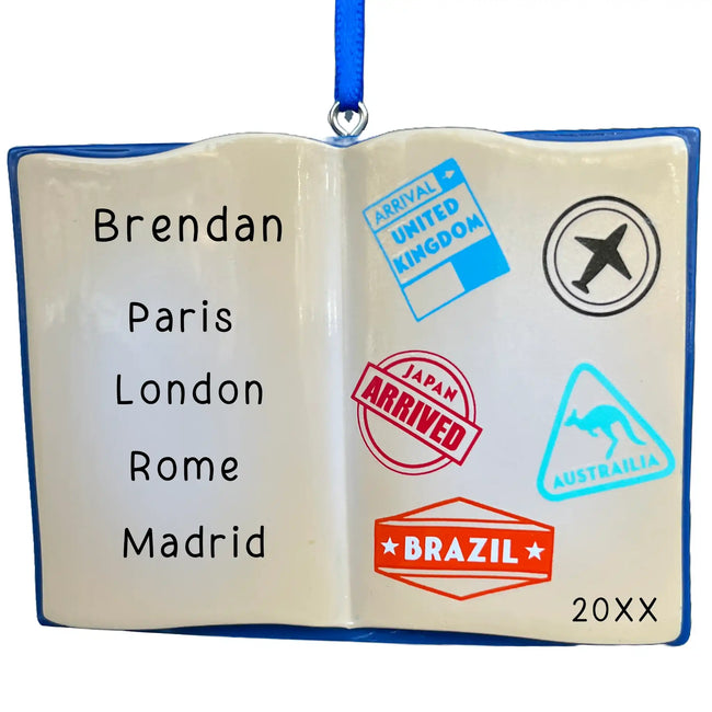 Personalized Travel Passport Christmas Ornament custom passport style ornament celebrating travel adventures