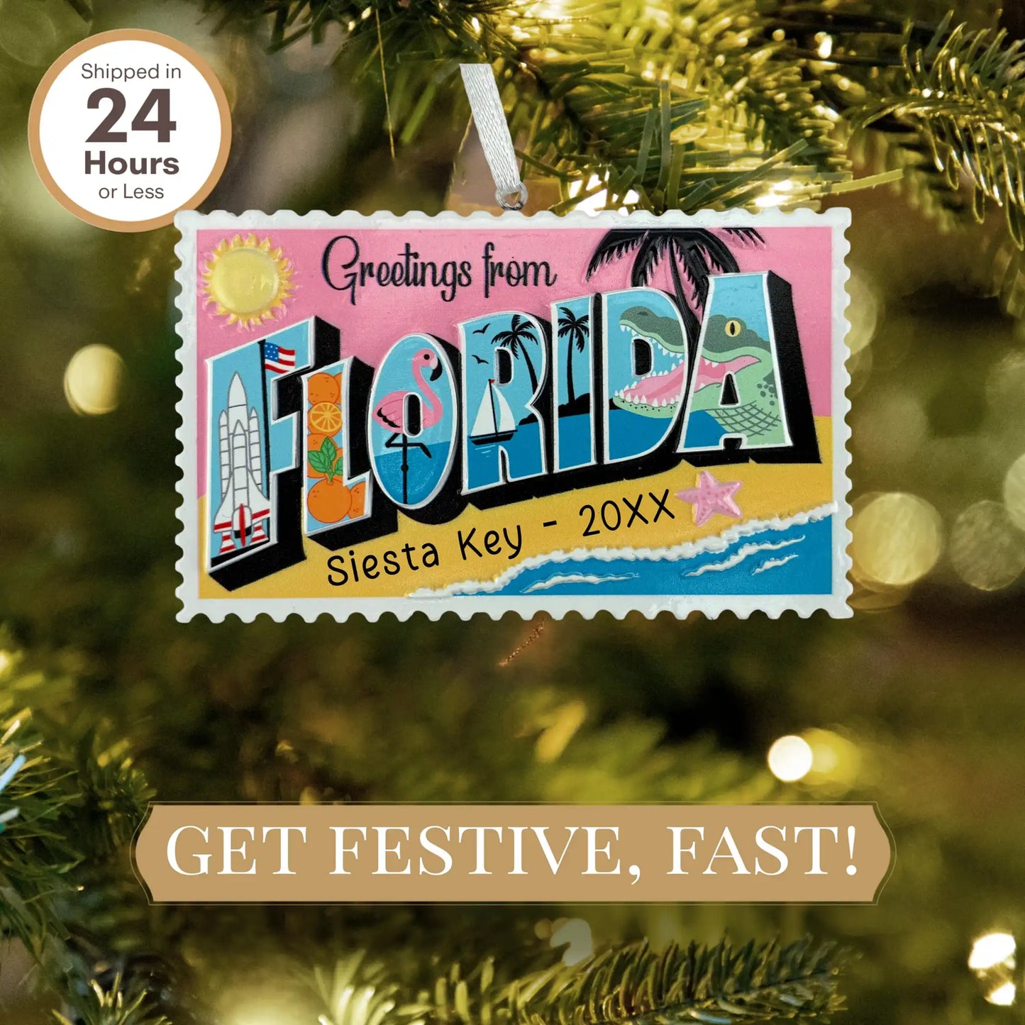 Florida Postcard Personalized Ornament