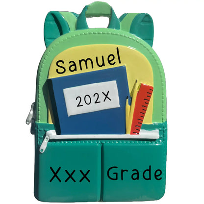 First Day of School Backpack Personalized Ornament – Green