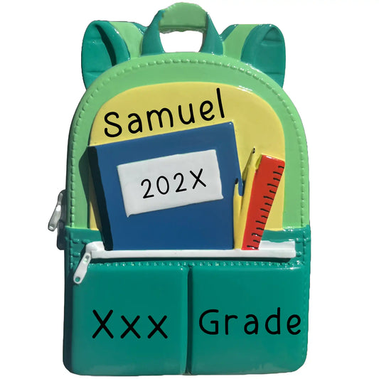 First Day of School Backpack Personalized Ornament – Green