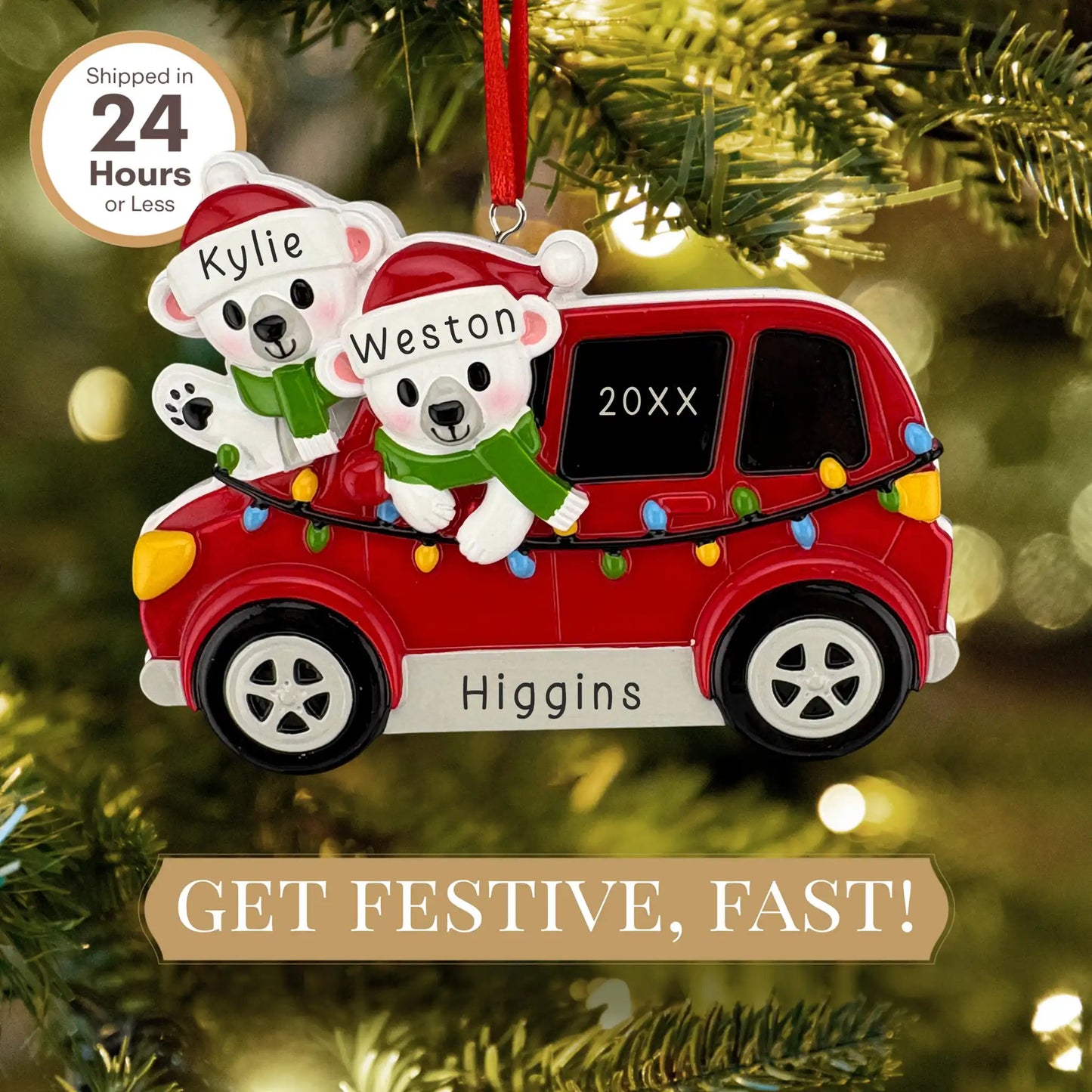 SUV Polar Bear Couple Personalized Ornament