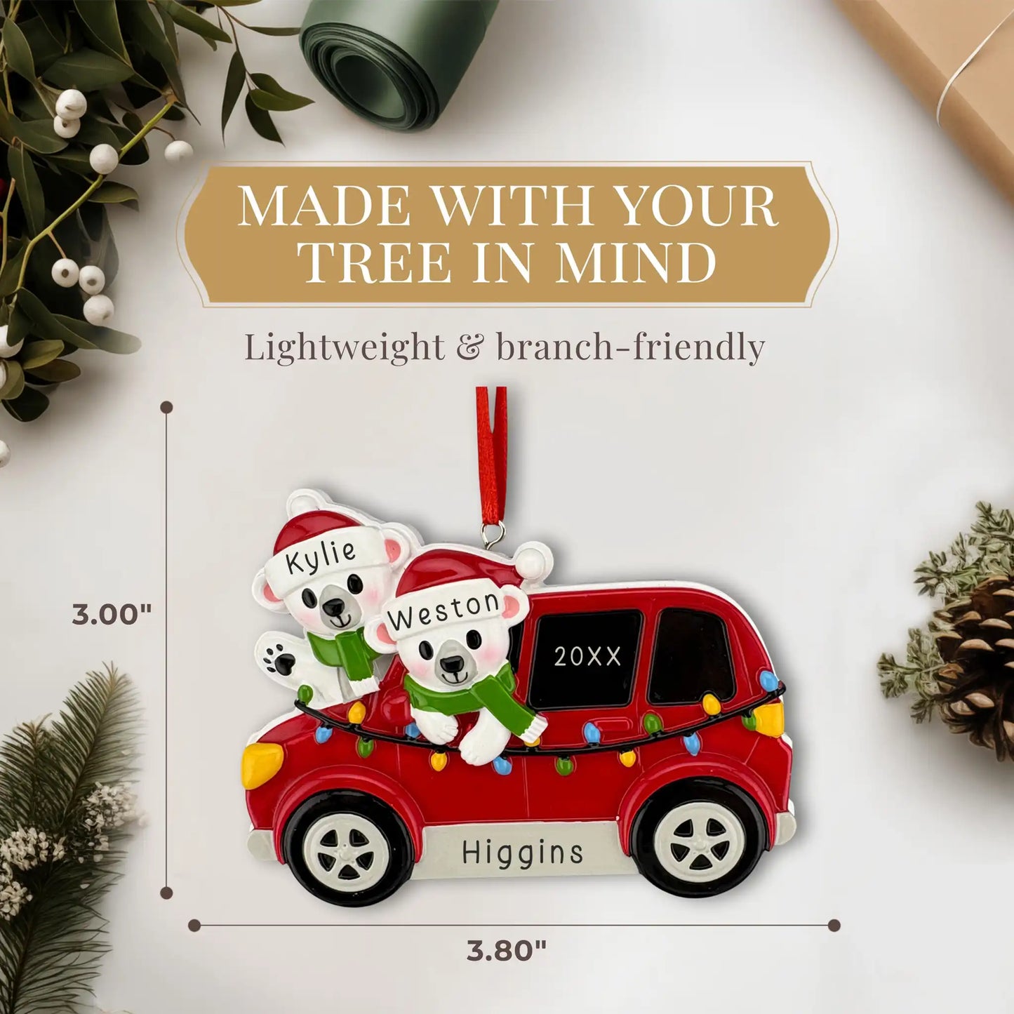 SUV Polar Bear Couple Personalized Ornament