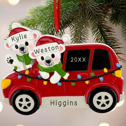 SUV Polar Bear Couple Personalized Ornament