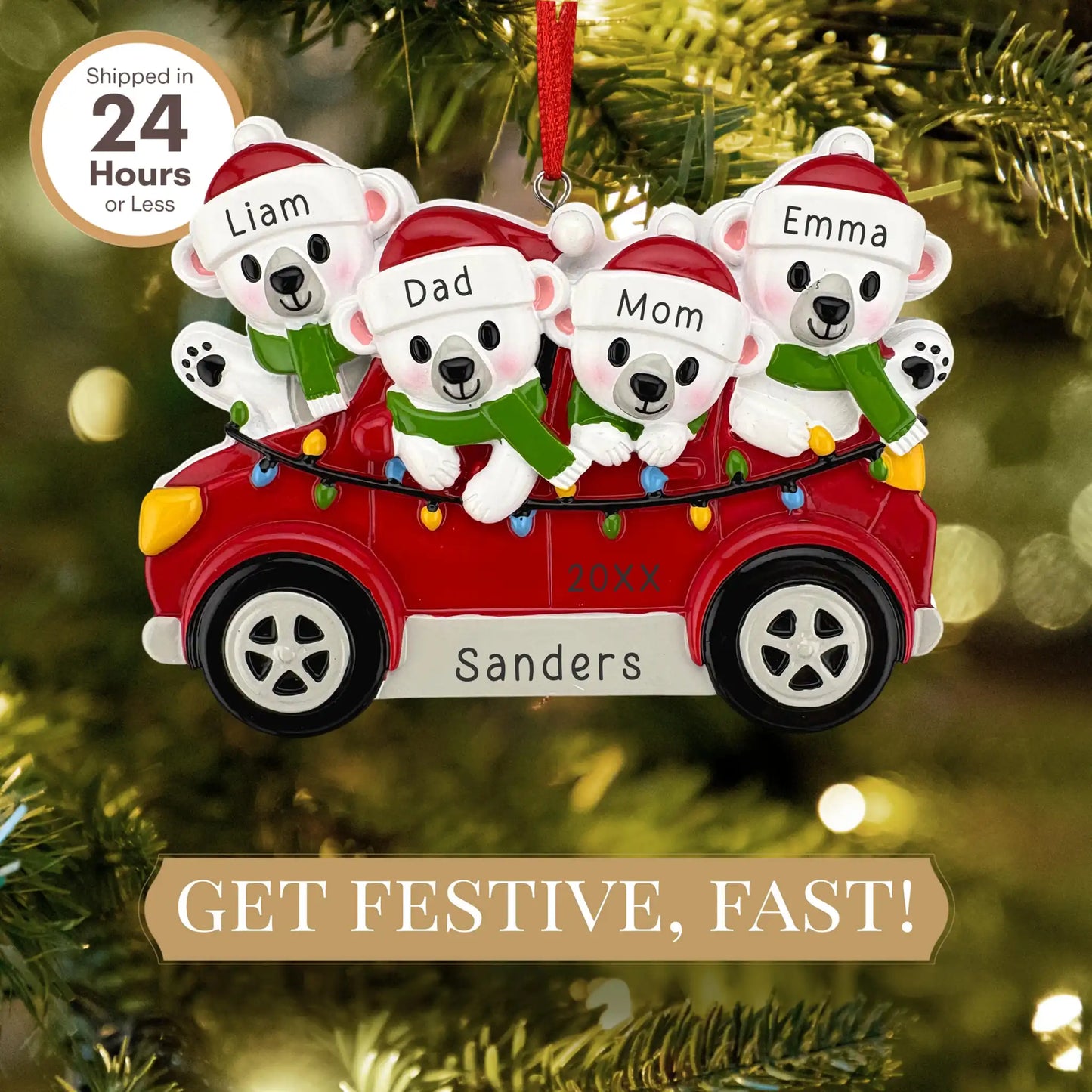 SUV Polar Bear Family of 4 Personalized Ornament