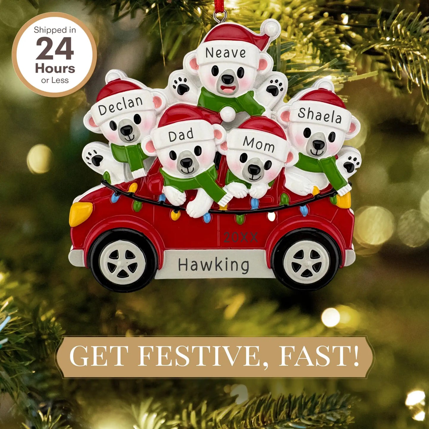 SUV Polar Bear Family of 5 Personalized Ornament