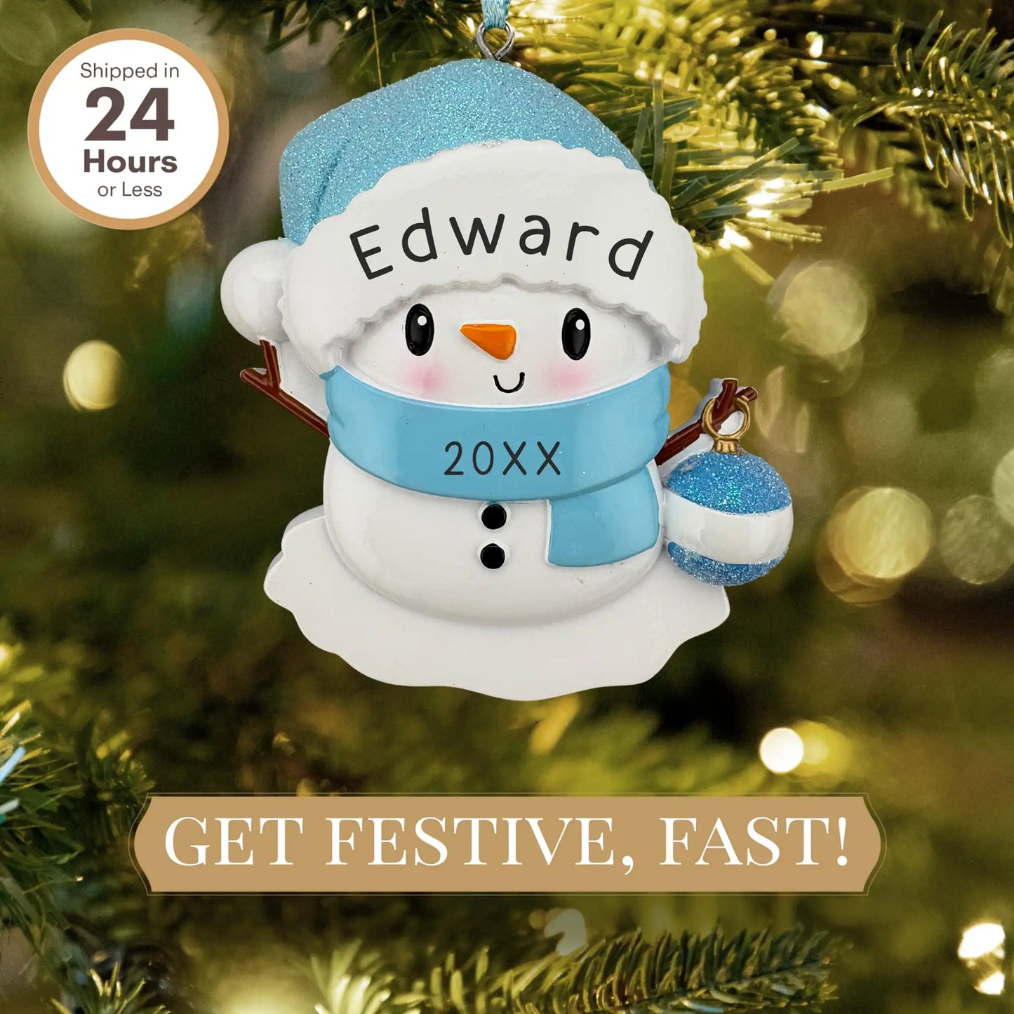 Baby Snowman Personalized Ornament - Blue