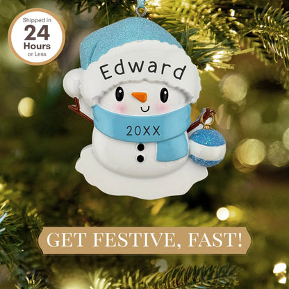 Baby Snowman Personalized Ornament - Blue
