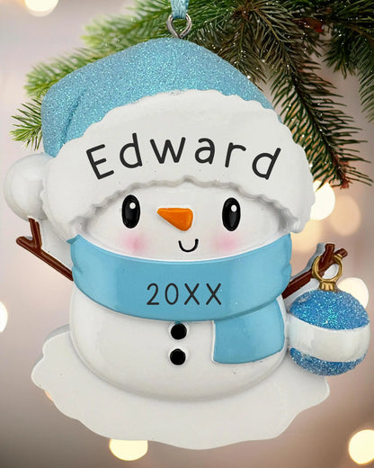 Baby Snowman Personalized Ornament - Blue