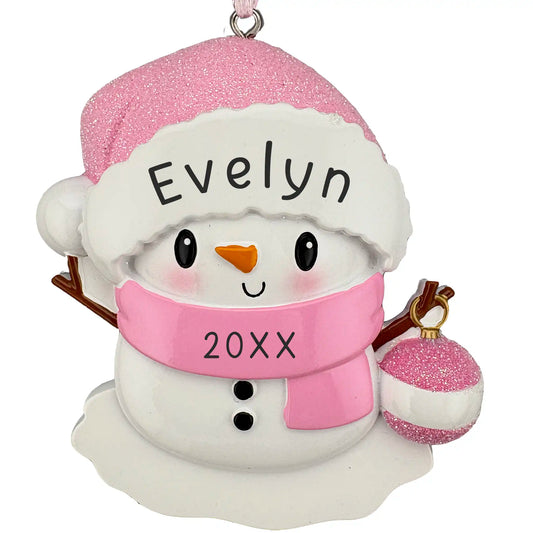 Baby Snowman Personalized Ornament - Pink