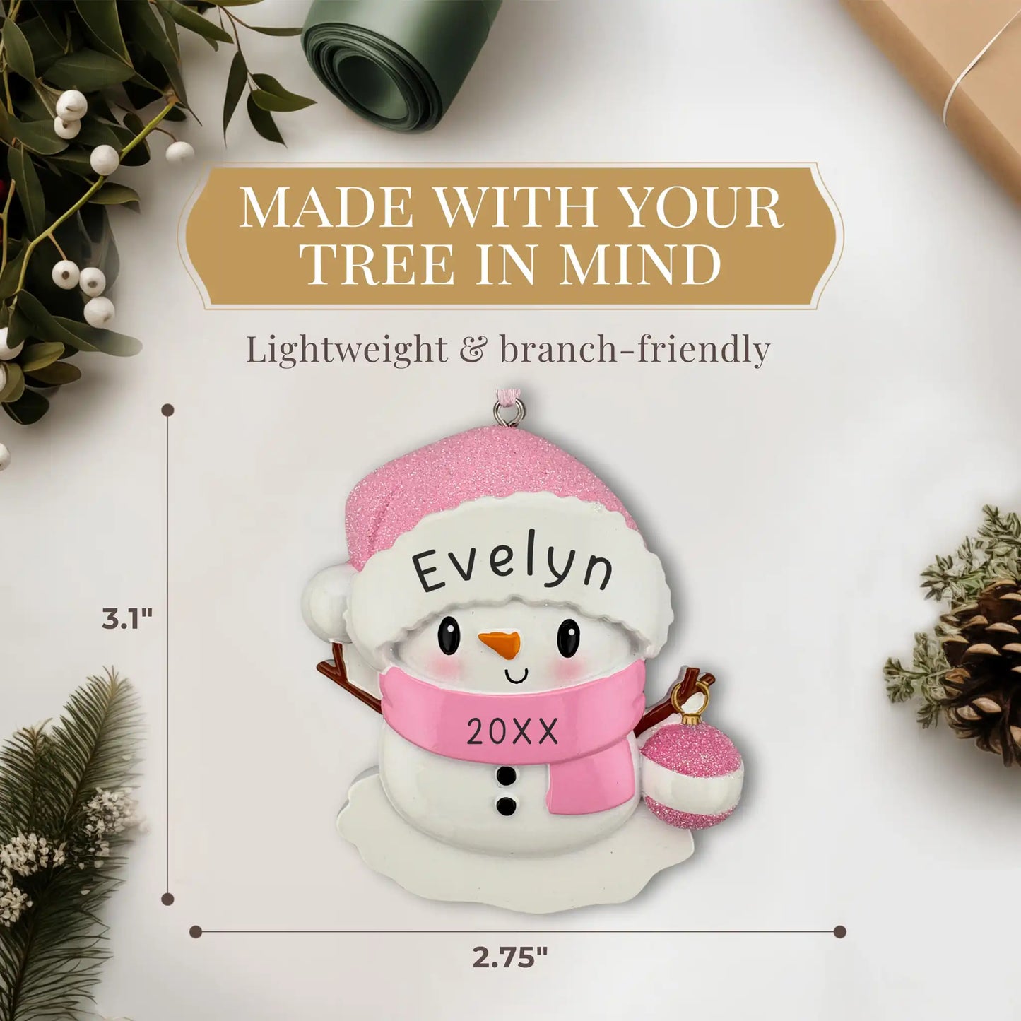 Baby Snowman Personalized Ornament - Pink