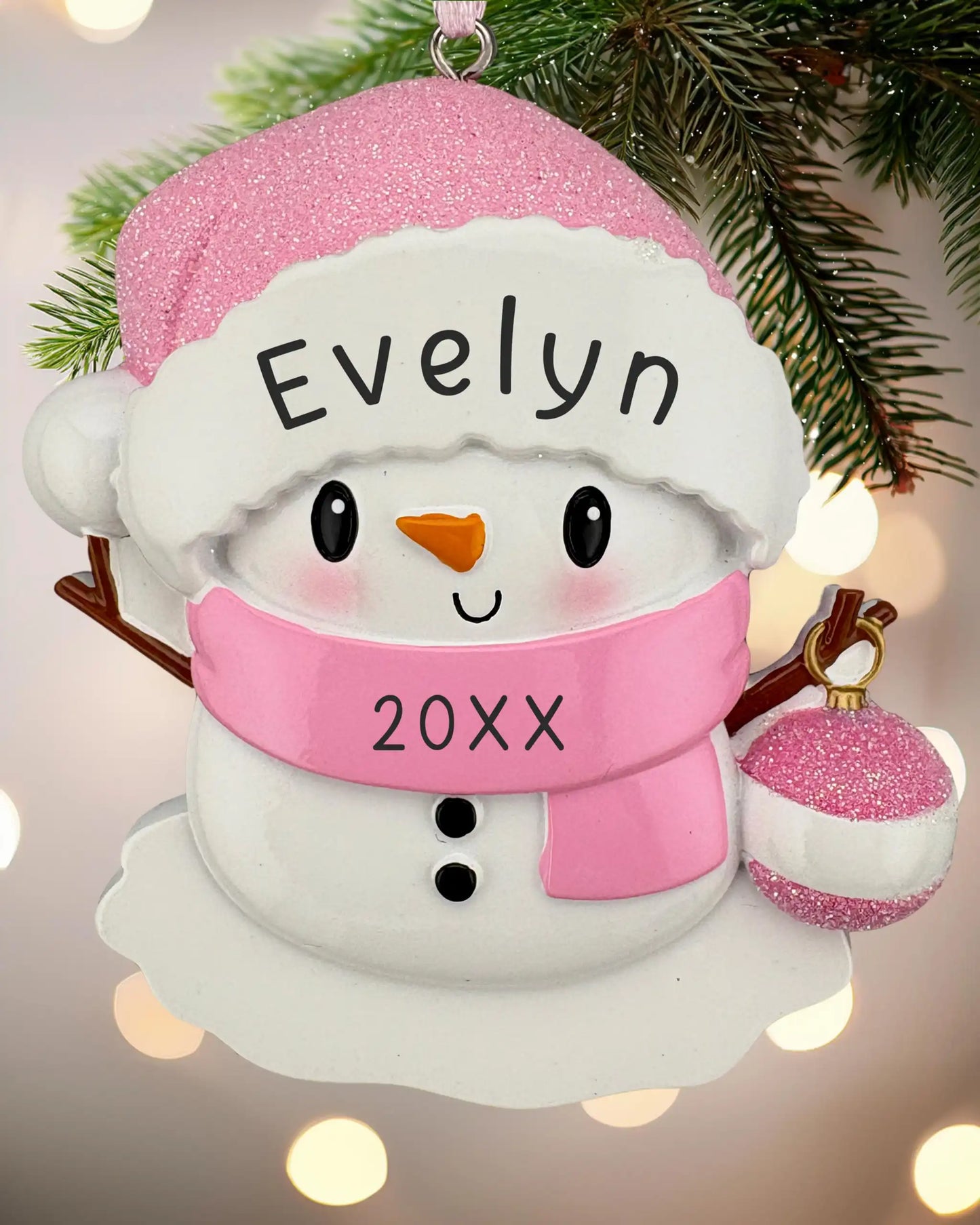 Baby Snowman Personalized Ornament - Pink