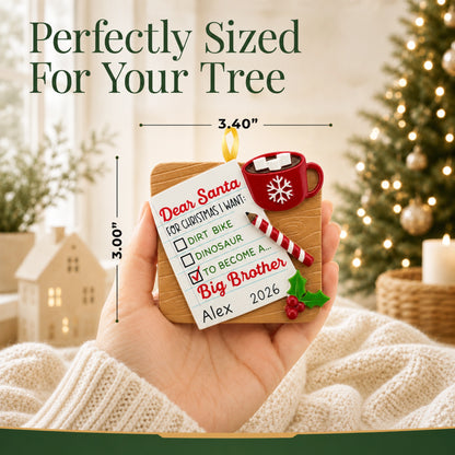 Personalized big brother Christmas ornament held in hand, about 3.4 inches wide for your tree