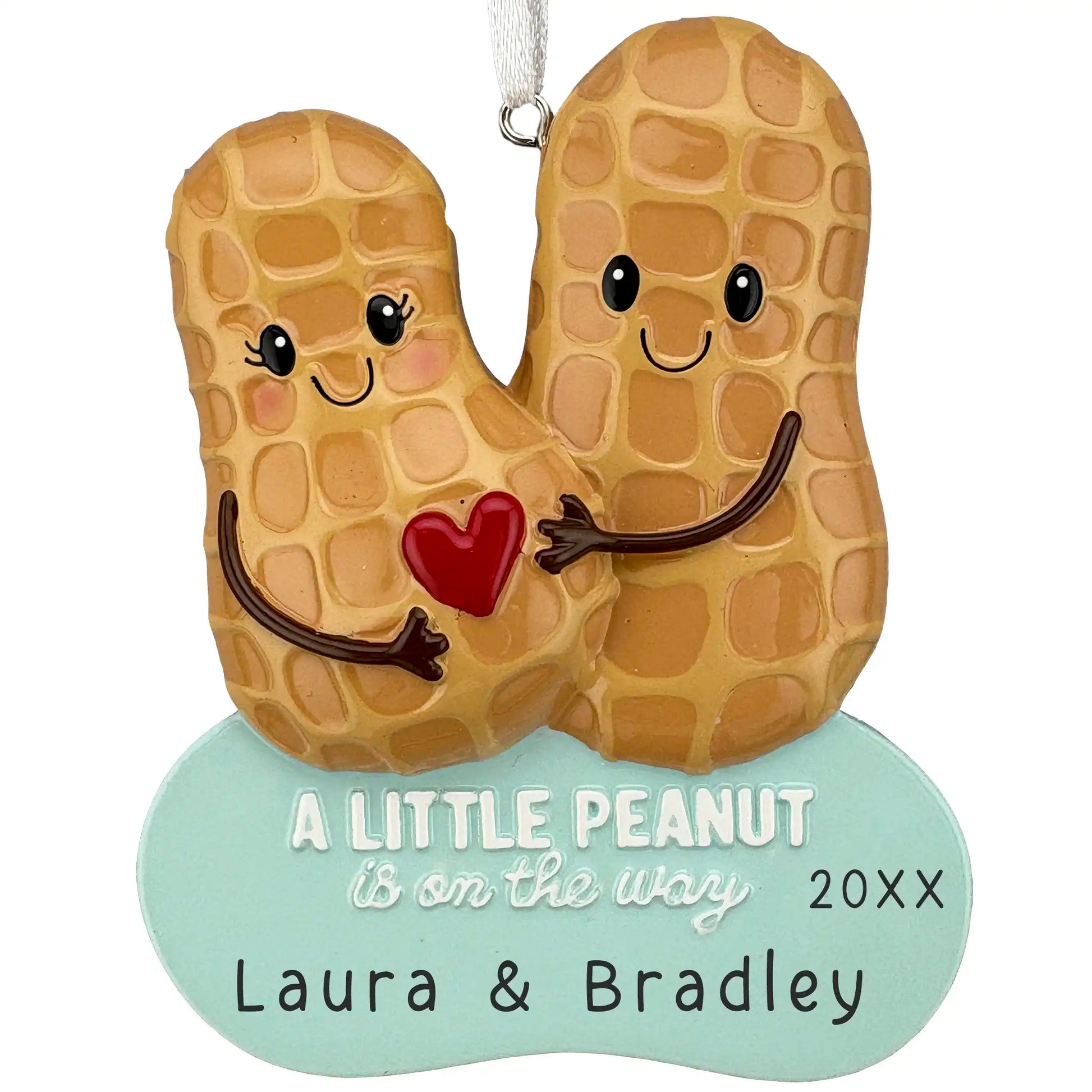 Personalized peanut couple pregnancy ornament with custom names and year