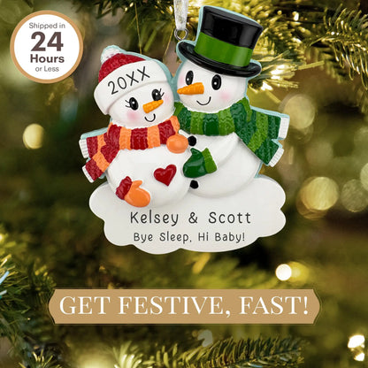 Expecting Snowman Couple Personalized Ornament