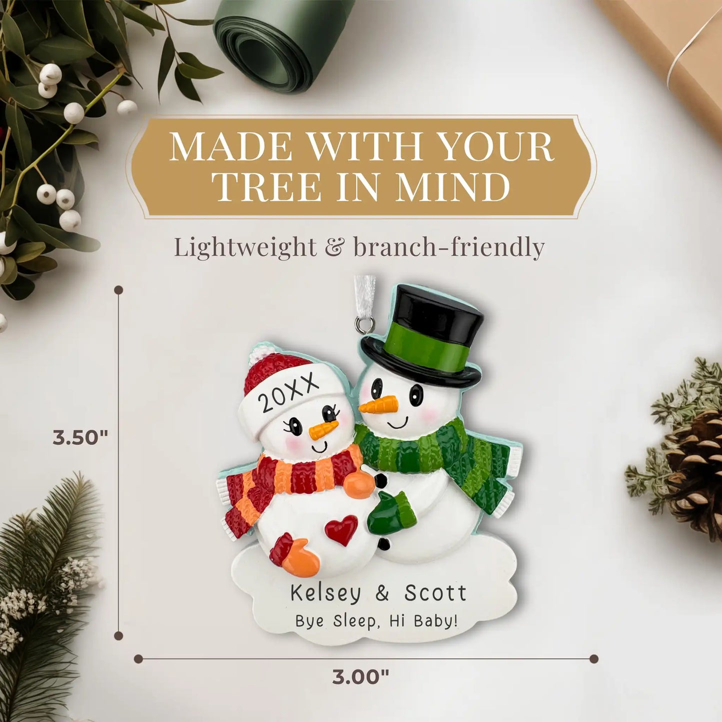 Expecting Snowman Couple Personalized Ornament