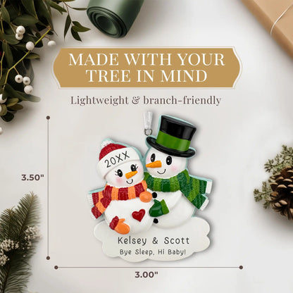 Expecting Snowman Couple Personalized Ornament