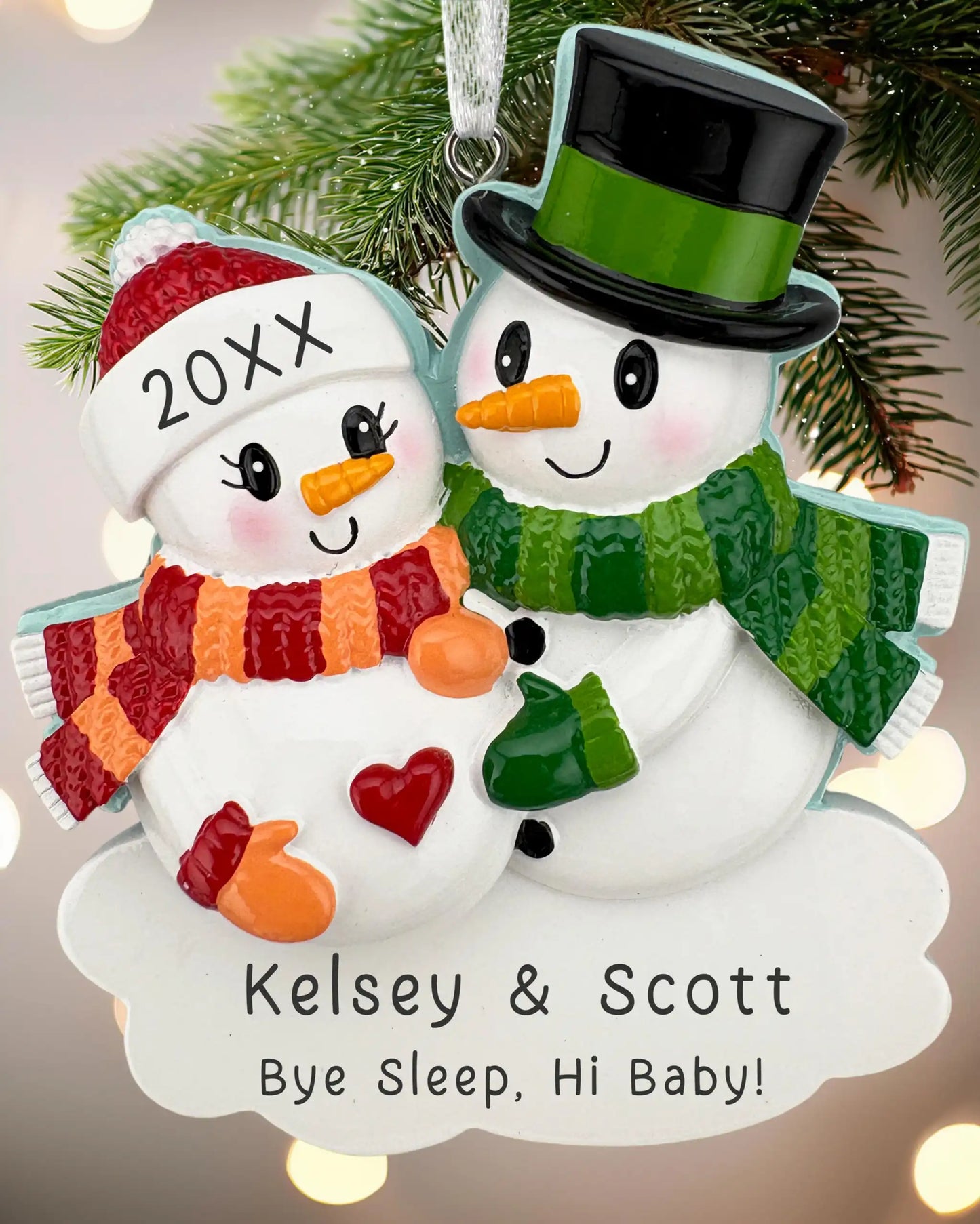 Expecting Snowman Couple Personalized Ornament
