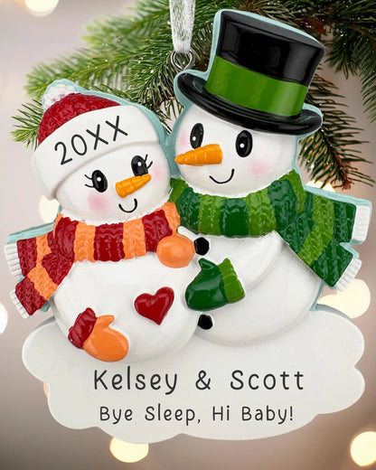 Expecting Snowman Couple Personalized Ornament