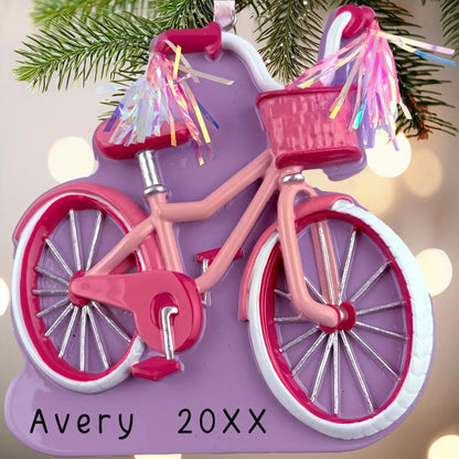 Girl's First Bike Personalized Ornament - Pink