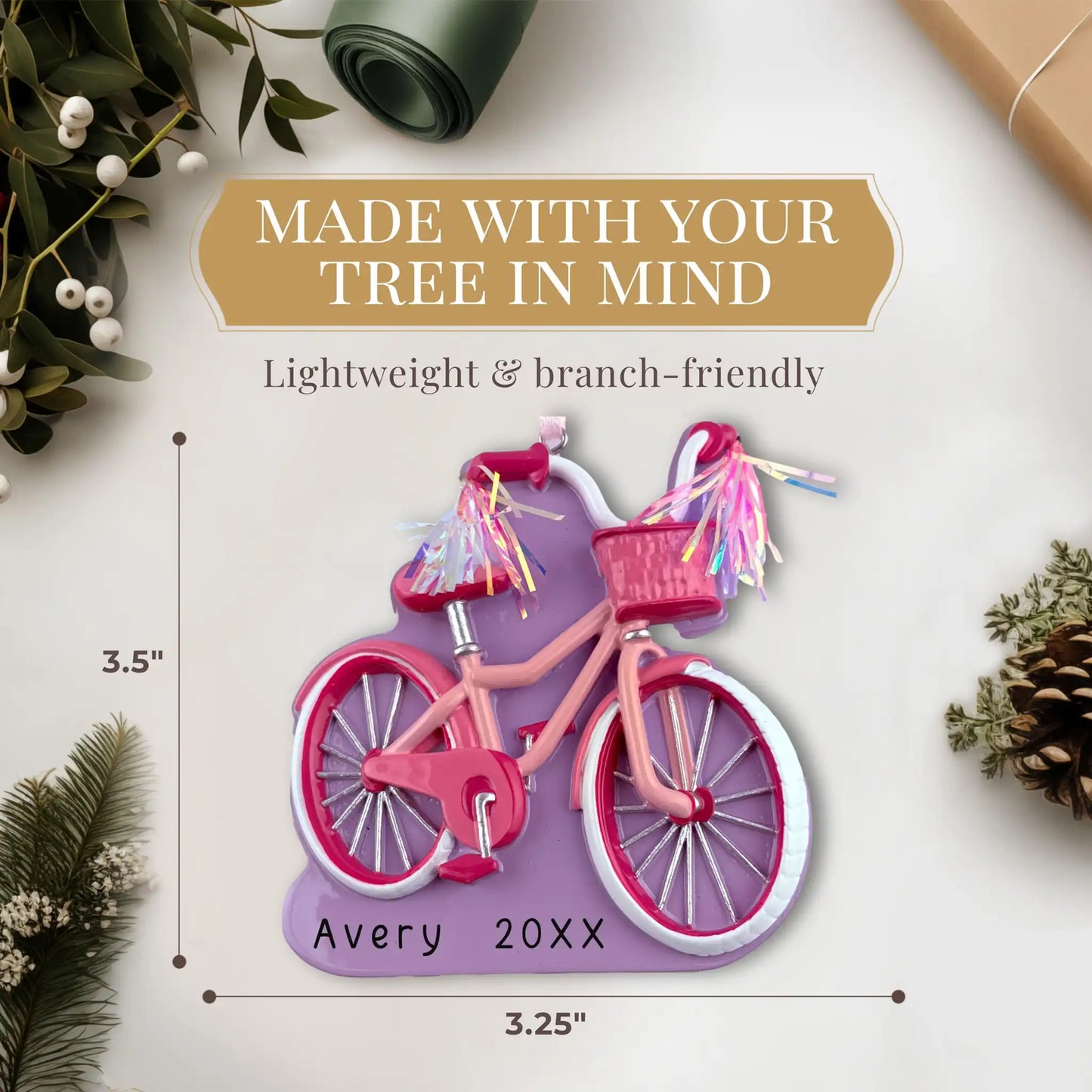 Girl's First Bike Personalized Ornament - Pink