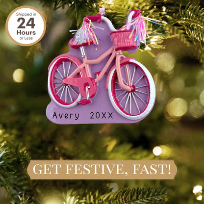 Girl's First Bike Personalized Ornament - Pink