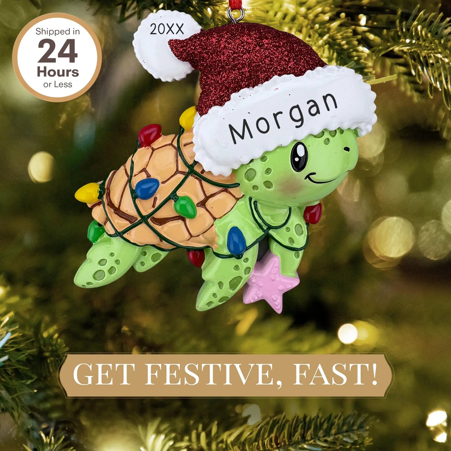 Christmas Sea Turtle Personalized Ornament