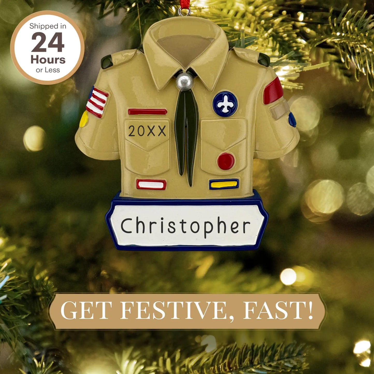 Boy Scout Personalized Ornament - Tan Shirt
