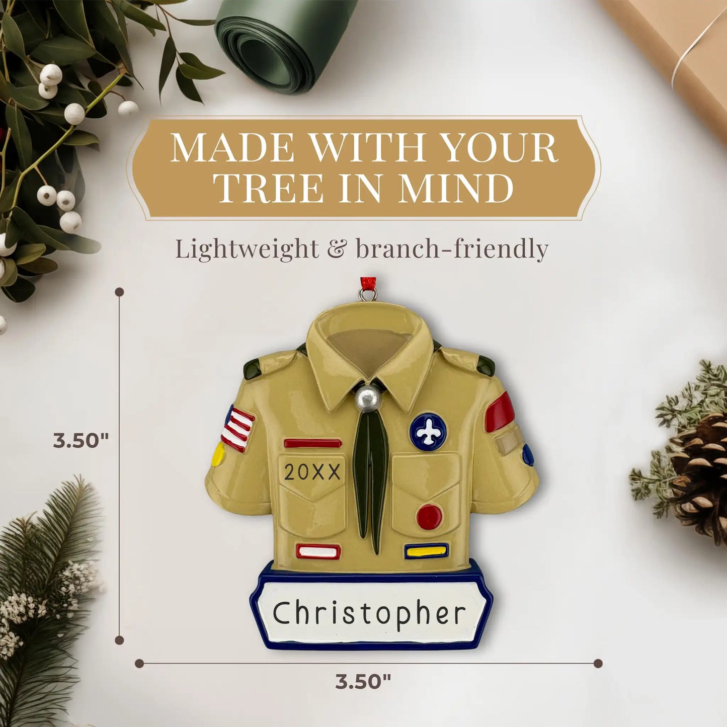 Boy Scout Personalized Ornament - Tan Shirt