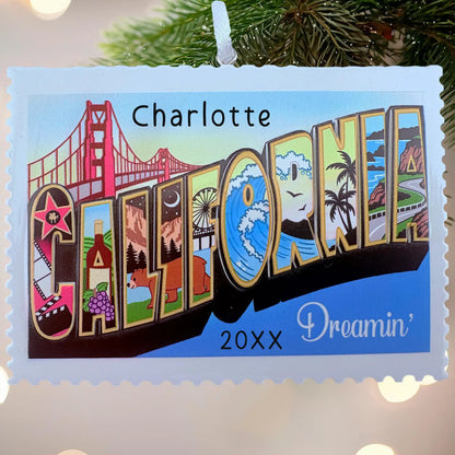 Adorno personalizado de postal de California