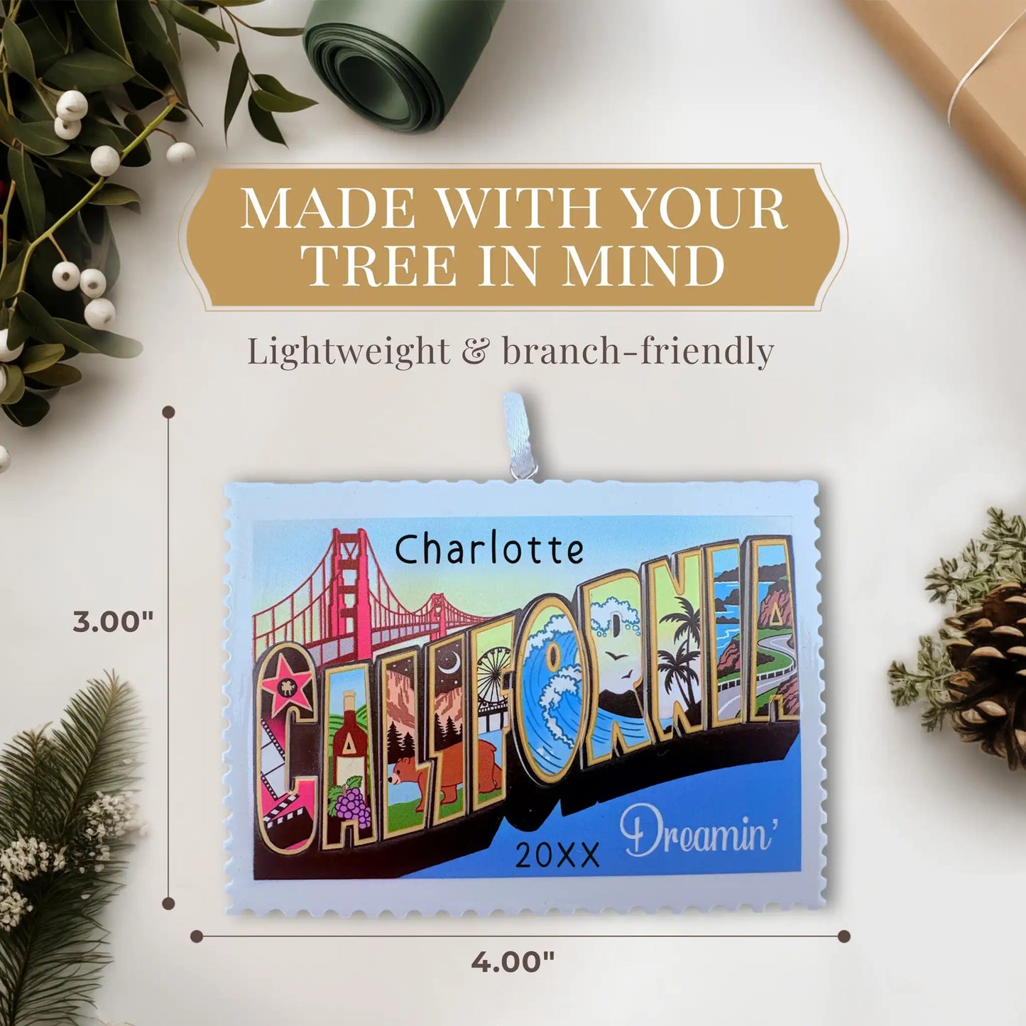 Adorno personalizado de postal de California