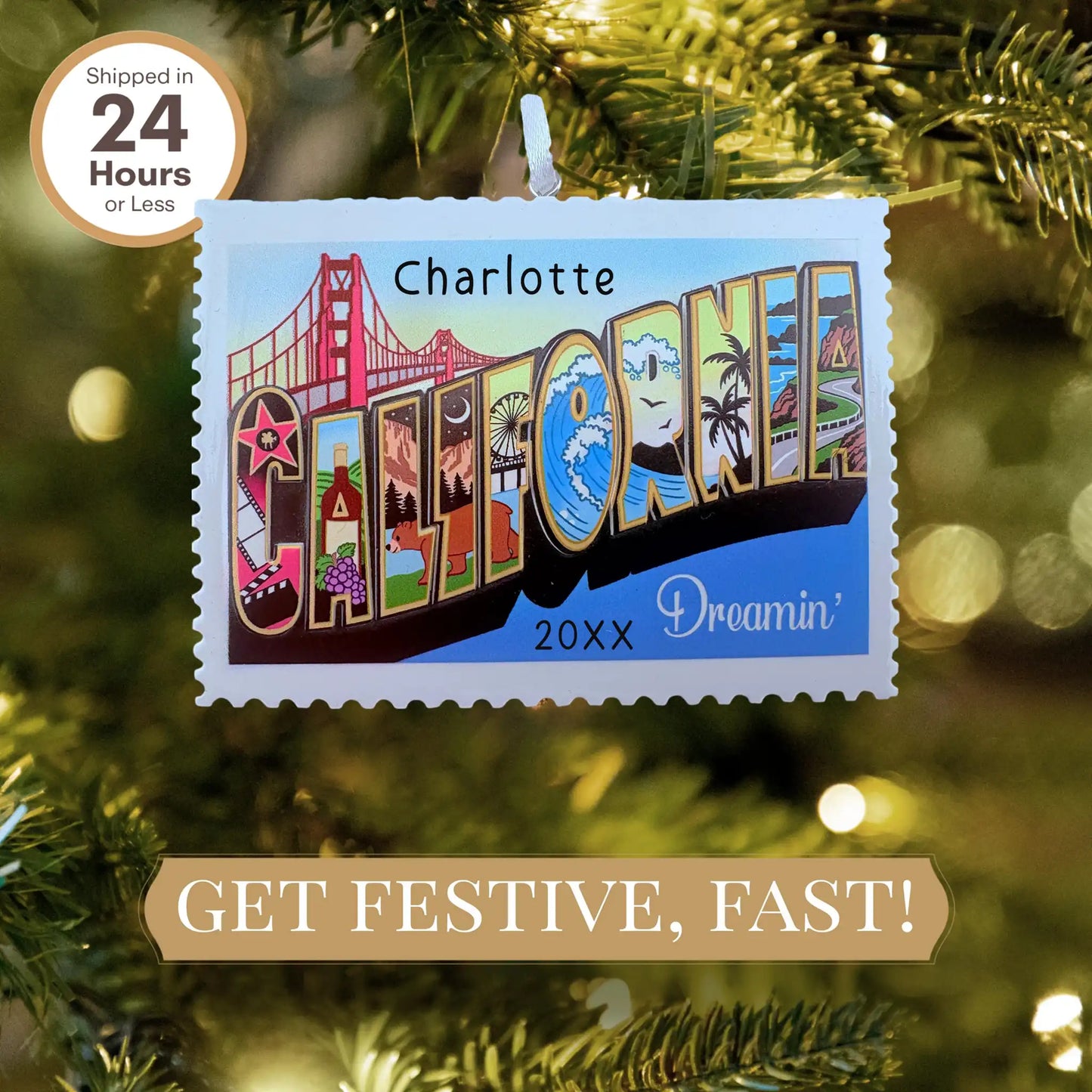 Adorno personalizado de postal de California