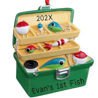 Personalized Fishing Tackle Box Christmas Ornament, Green –