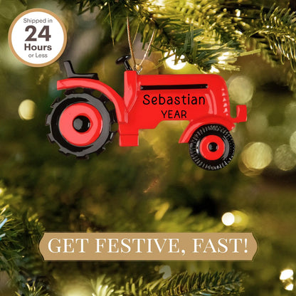 Farm Tractor Christmas Ornament - Red