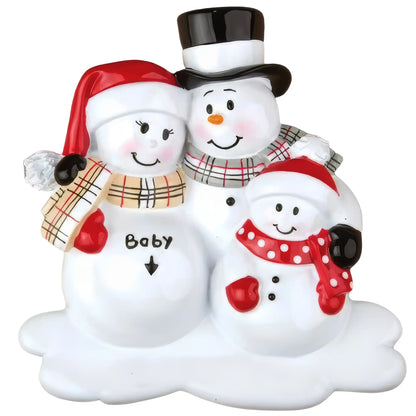 Expecting Snowman Family of 3 Christmas Ornament