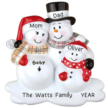 Expecting Snowman Family of 3 Christmas Ornament