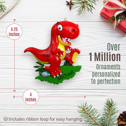 Dinosaur T-Rex Christmas Ornament - Red