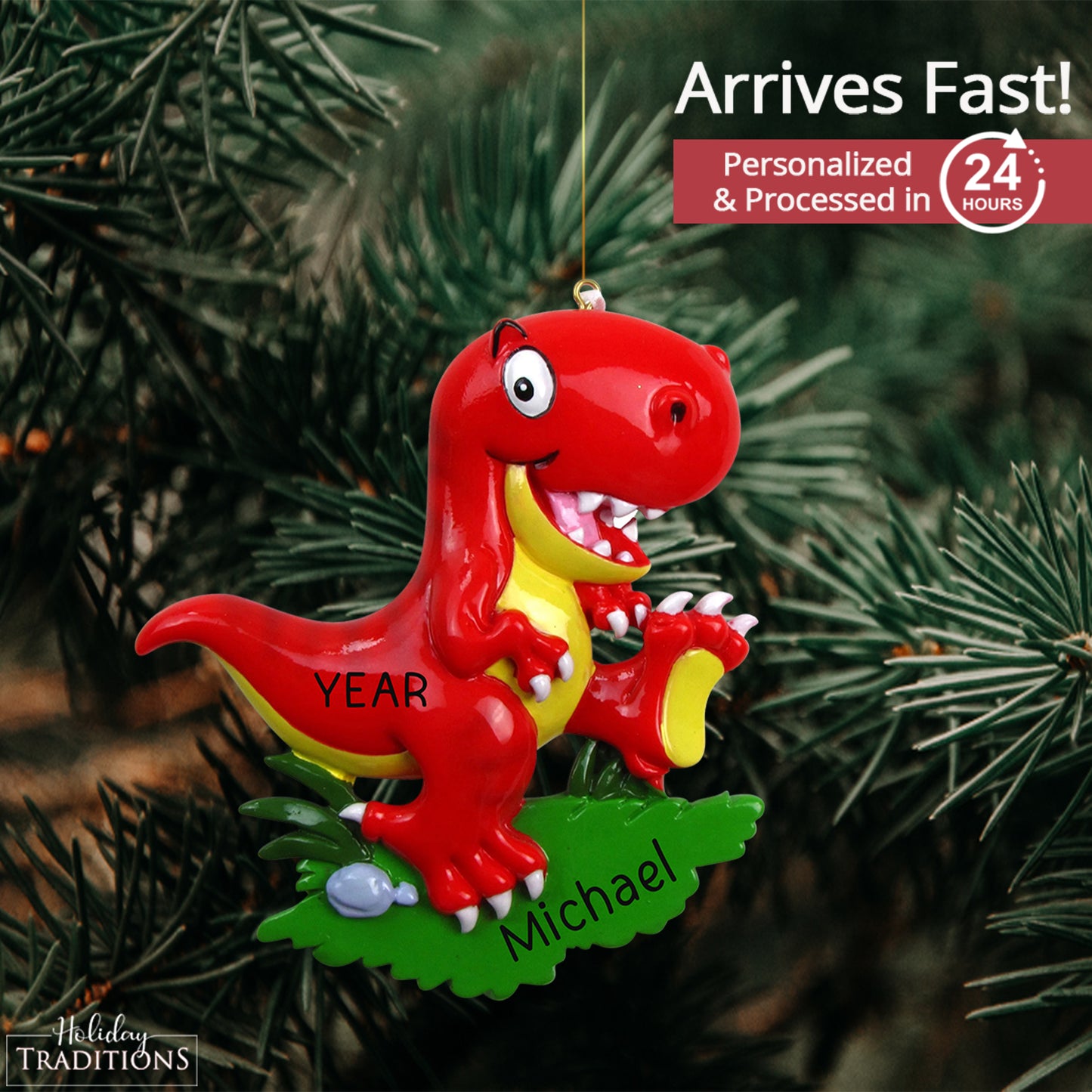 Dinosaur T-Rex Christmas Ornament - Red