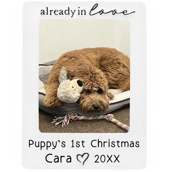 Already in Love Puppy Photo Frame Personalized Ornament